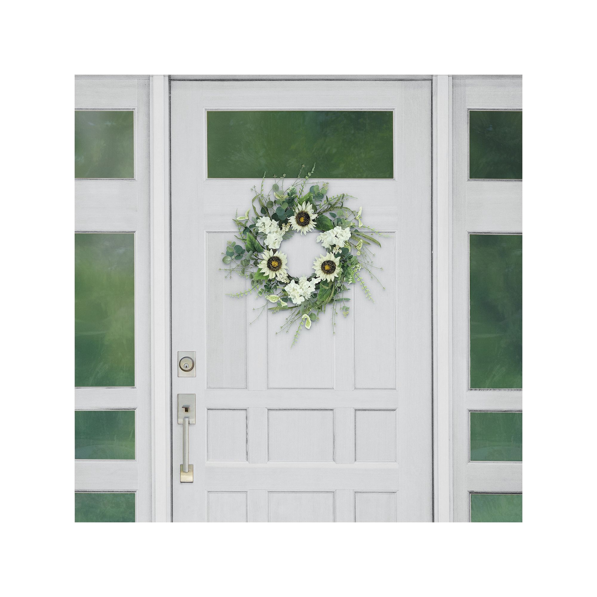 PULEO INTERNATIONAL Sunflower Hydrangea Artificial Wreath, Green