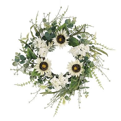 PULEO INTERNATIONAL Sunflower Hydrangea Artificial Wreath