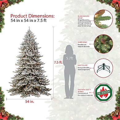 PULEO INTERNATIONAL 7.5-ft. Fraser Fir Flocked 600-Light Artficial Christmas Tree