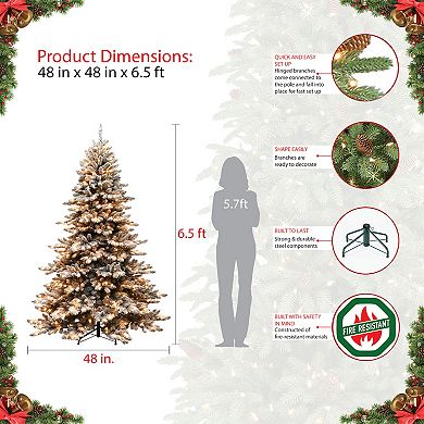 PULEO INTERNATIONAL 6.5-ft. Spruce Green Flocked 500-Light Artificial Christmas Tree