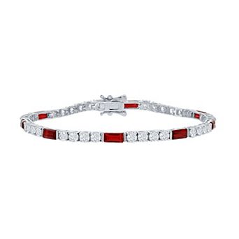 Argento Bella Sterling Silver White & Red Cubic Zirconia 3 mm Tennis Bracelet