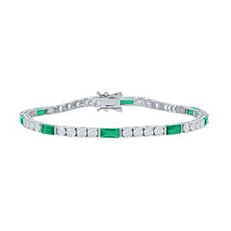 Argento Bella Sterling Silver White & Green Cubic Zirconia 3 mm Tennis Bracelet