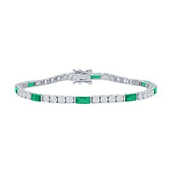 Argento Bella Sterling Silver White & Green Cubic Zirconia 3 mm Tennis Bracelet