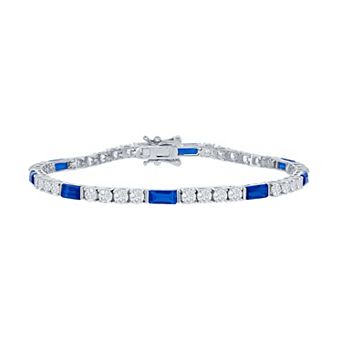 Argento Bella Sterling Silver White & Blue Cubic Zirconia 3 mm Tennis Bracelet