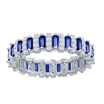 Argento Bella Sterling Silver Blue & White Cubic Zirconia Baguette Ring