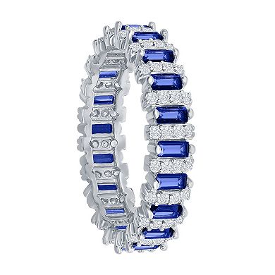 Argento Bella Sterling Silver Blue & White Cubic Zirconia Baguette Ring