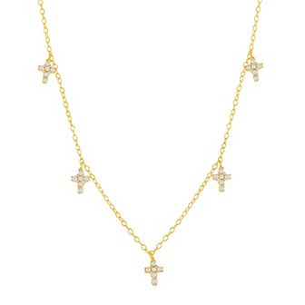 Argento Bella Sterling Silver Cubic Zirconia Dangling Cross Station Necklace