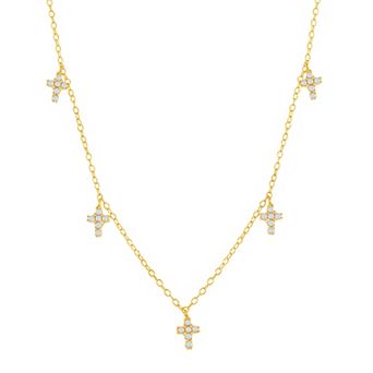 Argento Bella Sterling Silver Cubic Zirconia Dangling Cross Station Necklace