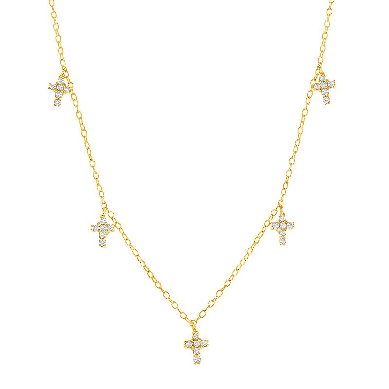 Sterling Silver Cubic Zirconia Dangling Cross Station Necklace, Womens, S