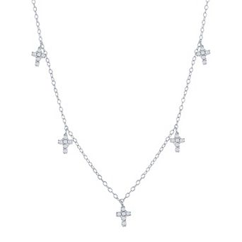 Argento Bella Sterling Silver Cubic Zirconia Dangling Cross Station Necklace