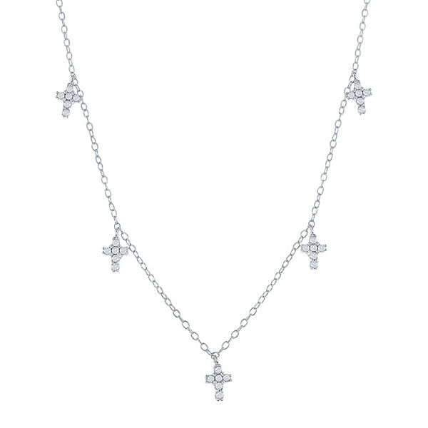 Sterling Silver with Cubic Zirconia Curved Bar Station Chain Necklace - A  New Day™ Silver