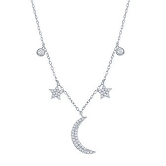 Argento Bella Sterling Silver Cubic Zirconia Moon & Stars Necklace