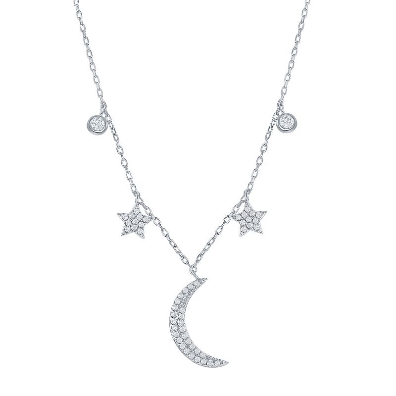 Sterling Silver Cubic Zirconia Moon & Stars Necklace, Womens, Size: 16-18