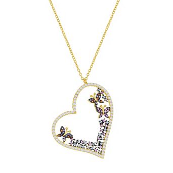 Argento Bella Sterling Silver Cubic Zirconia Heart & Butterflies Necklace