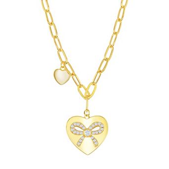Argento Bella 14k Gold Over Silver Heart Cubic Zirconia Ribbon Heart Necklace