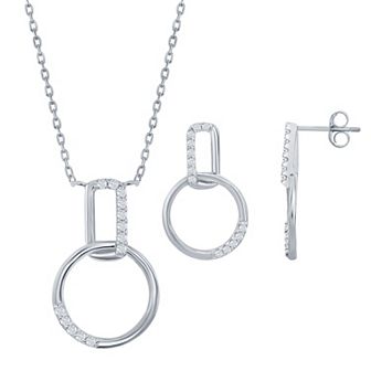 Argento Bella Sterling Silver Cubic Zirconia Door Knocker Earring & Necklace Set