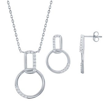Argento Bella Sterling Silver Cubic Zirconia Door Knocker Earring & Necklace Set