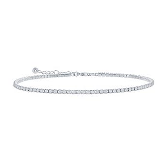 Argento Bella Sterling Silver 2 mm Cubic Zirconia Tennis Anklet