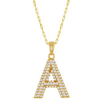 Argento Bella Sterling Silver Cubic Zirconia Block Initial Necklace