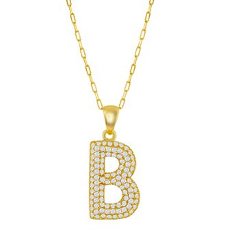 Argento Bella Sterling Silver Cubic Zirconia Block Initial Necklace
