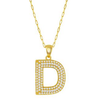 Argento Bella Sterling Silver Cubic Zirconia Block Initial Necklace