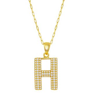 Sterling Silver Cubic Zirconia Block Initial Necklace