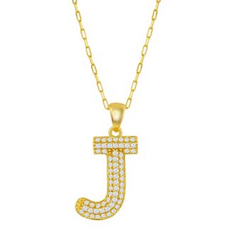 Argento Bella Sterling Silver Cubic Zirconia Block Initial Necklace