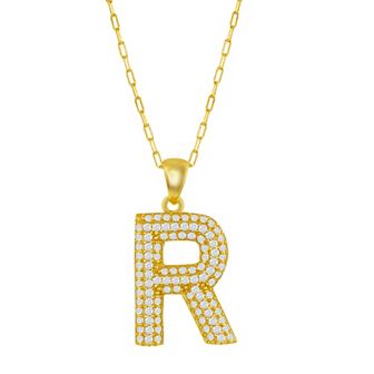 Argento Bella Sterling Silver Cubic Zirconia Block Initial Necklace