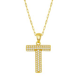 Argento Bella Sterling Silver Cubic Zirconia Block Initial Necklace