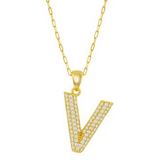 Argento Bella Sterling Silver Cubic Zirconia Block Initial Necklace