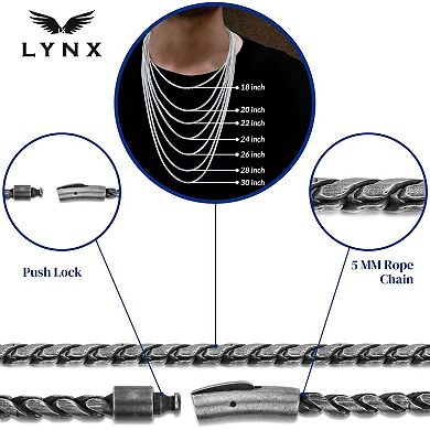 Men's LYNX Antiqued Stainless Steel 5 mm Rope Chain Necklace