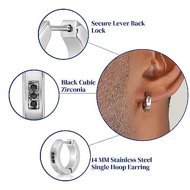 Men's LYNX Black Cubic Zirconia Stainless Steel Hoop Earring