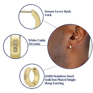 Men's LYNX Cubic Zirconia Stainless Steel Hoop Earring