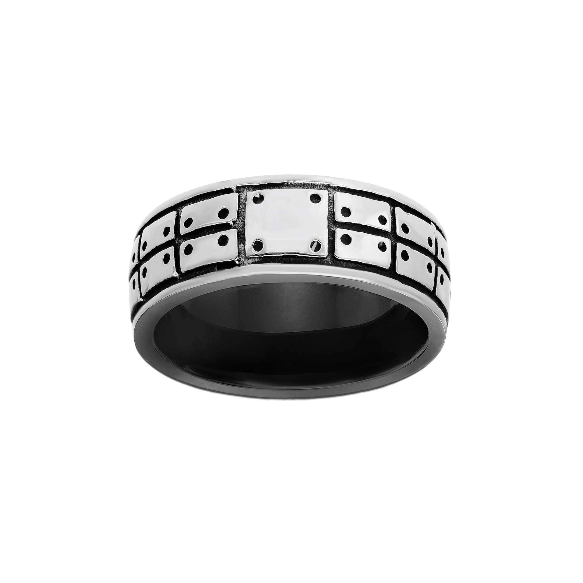 LYNX Stainless Steel Black Ion-Plated Mens Ring, Size: 8