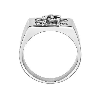 Men's LYNX Stainless Steel Cross and Crystal Accent Ring