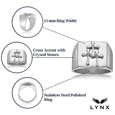 Men's LYNX Stainless Steel Cross and Crystal Accent Ring