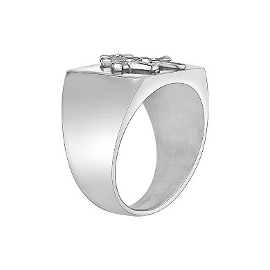 Men's LYNX Stainless Steel Cross and Crystal Accent Ring