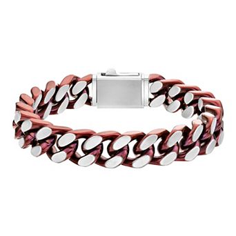 Men's LYNX Red Stainless Steel Curb Chain Bracelet