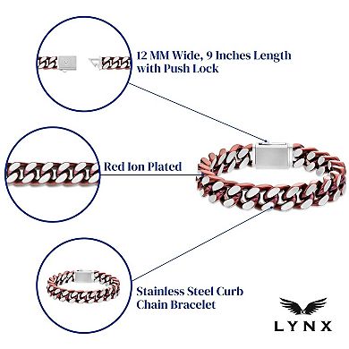 Men's LYNX Red Stainless Steel Curb Chain Bracelet