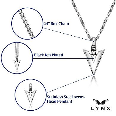 LYNX Stainless Steel Arrow Head 24" Men's Pendant Necklace