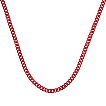 Men's LYNX Red Acrylic Coated Stainless Steel 9 mm Curb Chain Necklace