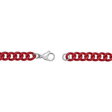 Men's LYNX Red Acrylic Coated Stainless Steel 9 mm Curb Chain Necklace