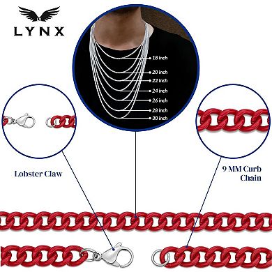 Men's LYNX Red Acrylic Coated Stainless Steel 9 mm Curb Chain Necklace