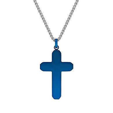 Men's LYNX Blue Stainless Steel Cubic Zirconia Cross Pendant Necklace