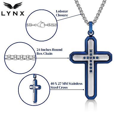Men's LYNX Blue Stainless Steel Cubic Zirconia Cross Pendant Necklace
