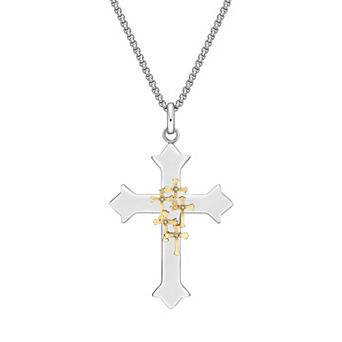 Men's LYNX Stainless Steel & Crystal Cross Pendant Necklace