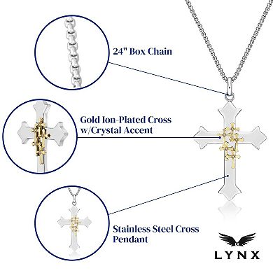 Men's LYNX Stainless Steel & Crystal Cross Pendant Necklace