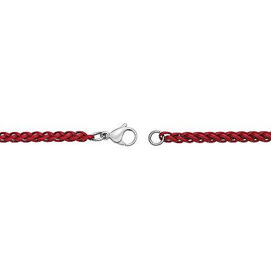 Men's LYNX Red Acrylic Coated Stainless Steel 3 mm Wheat Chain Necklace