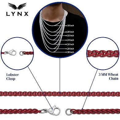 Men's LYNX Red Acrylic Coated Stainless Steel 3 mm Wheat Chain Necklace