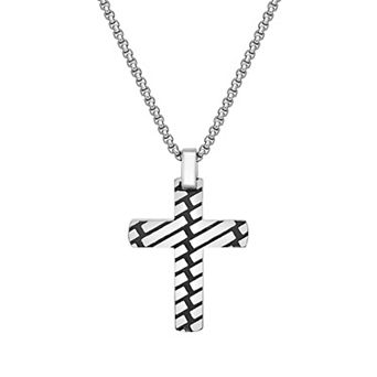 LYNX Stainless Steel Black Ion-Plated 24" Cross Pendant Men's Necklace